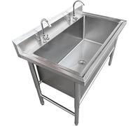 TINGMIAN Évier Cuisine Commercial Autoportant Une Cuve avec Robinet Acier Inoxydable for Préparation Et L'entretien, Utilisable Intérieur Et Extérieur(120cm/47.2in)