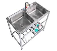 TINGMIAN Évier Extérieur Utilitaire Double Acier Inoxydable avec Robinet D'eau Chaude Et Froide for Restaurant, Cuisine, Buanderie, Garage, Café-bar