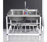 TINGMIAN Évier Utilitaire Acier Inoxydable Évier Cuisine Professionnel 2 Compartiments, Lave-mains avec Étagères Rangement Et Robinet for Camping-car Intérieur/extérieur