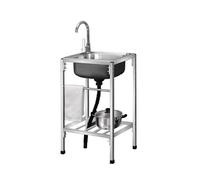 TINGMIAN Évier Utilitaire Extérieur Acier Inoxydable Évier Commercial Restaurant avec Bonde Et Robinet, Station Camping Portable Et Autoportante for Buanderie, Garage, Jardin(53x38x75cm)