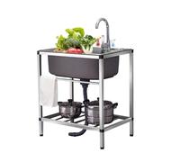 TINGMIAN Évier Utilitaire Extérieur Acier Inoxydable Évier Commercial Restaurant avec Bonde Et Robinet, Station Camping Portable Et Autoportante for Buanderie, Garage, Jardin(58x43x75cm)