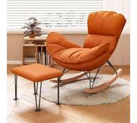 TINGMIAN Fauteuil Bascule Rose Moderne avec Repose-Pieds, Revêtu Similicuir Idéal Lire Et Faire Sieste Confortablement Meuble Salon avec Coussin Épais(Orange,with Footstool)