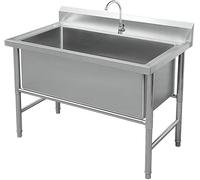 TINGMIAN Grand évier de cuisine sur pied en acier inoxydable robuste pour salle à laver, cave, garage (100 x 70 x 80 cm)
