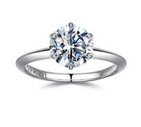 TINGN Bague de fiançailles pour femme - Solitaire en argent sterling 925 - Couleur D VVS1 - Bagues de mariage - Cadeau de fiançailles pour femme, maman, épouse, petite amie, 51.9 (16.5), or blanc