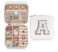 TINGN Boîte à bijoux de voyage Essentials - Cadeau pour fille - Boîte à bijoux personnalisée avec lettre A - Pour fille et femme - Bague - Boucles d'oreilles - Organisateur de bijoux - Cadeau pour