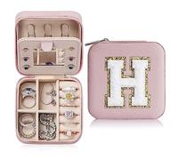 TINGN Boîte à Bijoux de Voyage Pour Fille et Femme Avec Lettres H | Petite Organiseur de Bijoux | Cadeau Pour Femme | Rose