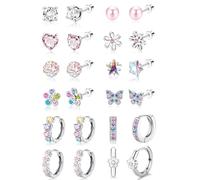 TINGN Boucles d'oreilles créoles hypoallergéniques pour filles et femmes en acier inoxydable chirurgical avec fermoir à vis pour oreilles sensibles, joli cœur en oxyde de zirconium, fleur, boule de