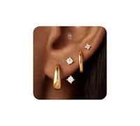 TINGN Boucles d'oreilles créoles plaquées or 14 carats - Hypoallergéniques - Avec dos plat - Petites boucles d'oreilles Huggie pour oreilles sensibles - Cadeau délicat pour femme, Zircone cubique
