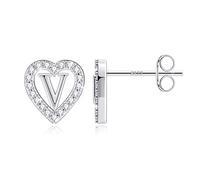 TINGN Boucles d'oreilles en forme de lettre pour fille - Plaqué or 14 carats - En forme de cœur - Sans nickel - Avec zircone - Cadeau pour fille et femme, Laiton Argent sterling, Zircon cubique