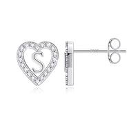TINGN Boucles d'oreilles en forme de lettre pour fille - Plaqué or 14 carats - En forme de cœur - Sans nickel - Avec zircone - Cadeau pour fille et femme, Laiton Argent sterling, Zircone cubique
