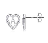 TINGN Boucles d'oreilles en forme de lettre pour fille - Plaqué or 14 carats - En forme de cœur - Sans nickel - Avec zircone - Cadeau pour fille et femme, Laiton Argent sterling, Zircone cubique