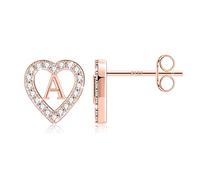 TINGN Boucles d'oreilles en forme de lettre pour fille - Plaqué or 14 carats - En forme de cœur - Sans nickel - Avec zircone - Cadeau pour fille et femme, Laiton Argent sterling, Zircone cubique