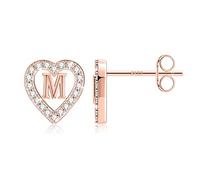 TINGN Boucles d'oreilles en forme de lettre pour fille - Plaqué or 14 carats - En forme de cœur - Sans nickel - Avec zircone - Cadeau pour fille et femme, Laiton Argent sterling, Zircone cubique