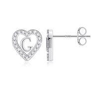 TINGN Boucles d'oreilles en forme de lettre pour fille - Plaqué or 14 carats - En forme de cœur - Sans nickel - Avec zircone - Cadeau pour fille et femme, Laiton Argent sterling, Zircone cubique
