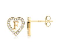 TINGN Boucles d'oreilles en forme de lettre pour fille - Plaqué or 14 carats - En forme de cœur - Sans nickel - Avec zircone - Cadeau pour fille et femme, Laiton Argent sterling, Zircone cubique