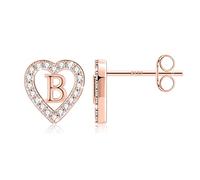 TINGN Boucles d'oreilles en forme de lettre pour fille - Plaqué or 14 carats - En forme de cœur - Sans nickel - Avec zircone - Cadeau pour fille et femme, Laiton Argent sterling, Zircone cubique