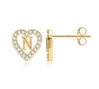 TINGN Boucles d'oreilles lettres - 14 carats plaqué or - Boucles d'oreilles cœur pour filles - Boucles d'oreilles pour femmes et enfants - Sans nickel - Avec zircone - Cadeaux pour filles et femmes