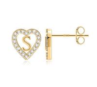 TINGN Boucles d'oreilles lettres - 14 carats plaqué or - Boucles d'oreilles en forme de cœur pour filles - Boucles d'oreilles à clip pour femmes - Sans nickel - Avec zircone - Cadeaux pour filles et