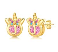 TINGN Boucles d'oreilles licorne pour filles - Cadeaux hypoallergéniques multicolores arc-en-ciel rose zircon lettres fleurs papillon argent 925 boucles d'oreilles enfants bijoux cadeaux pour fille