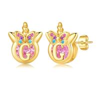 TINGN Boucles d'oreilles licorne pour filles - Cadeaux hypoallergéniques multicolores arc-en-ciel rose zircon lettres fleurs papillon argent 925 boucles d'oreilles enfants bijoux cadeaux pour fille