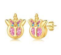 TINGN Boucles d'oreilles licorne pour filles - Cadeaux hypoallergéniques multicolores arc-en-ciel rose zircon lettres fleurs papillon argent 925 boucles d'oreilles enfants bijoux cadeaux pour fille