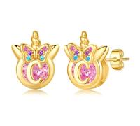 TINGN Boucles d'oreilles licorne pour filles - Cadeaux hypoallergéniques multicolores arc-en-ciel rose zircon lettres fleurs papillon argent 925 boucles d'oreilles enfants bijoux cadeaux pour fille