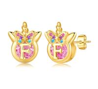 TINGN Boucles d'oreilles licorne pour filles - Cadeaux hypoallergéniques multicolores arc-en-ciel rose zircon lettres fleurs papillon argent 925 boucles d'oreilles enfants bijoux cadeaux pour fille