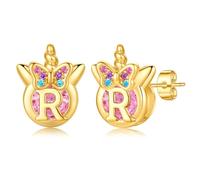 TINGN Boucles d'oreilles licorne pour filles - Cadeaux hypoallergéniques multicolores arc-en-ciel rose zircon lettres fleurs papillon argent 925 boucles d'oreilles enfants bijoux cadeaux pour fille