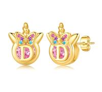 TINGN Boucles d'oreilles licorne pour filles cadeaux - Hypoallergéniques multicolores arc-en-ciel rose zircone lettres clous d'oreilles fleurs papillon argent 925 boucles d'oreilles bijoux enfants
