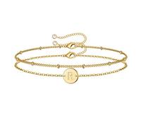 TINGN Bracelet avec Lettre R Femme, Plaqué Or 14 Carats Double Couche Bracelet Réglable Lettre Bracelet Filles Bracelet avec Gravure Lettres Femmes Cadeaux Personnalisés pour Femmes Filles Bijoux