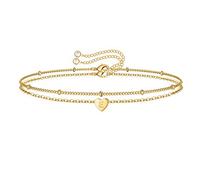 TINGN Bracelet cœur en or et argent pour femme, plaqué or blanc 14 carats, lettres de l'alphabet, bijoux pour filles, cadeau d'anniversaire, cadeau pour elle, femme, petite amie, fille, 15 cm + 5 cm