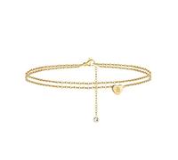 TINGN Bracelet de Cheville pour Femme avec Initiale, Or 14 Carats Remplis à La Main Couches de Cheville Lettre Coeur Bracelets de Cheville pour Femme Bijoux de Plage Cadeaux Cheville avec Initiales B