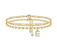 TINGN Bracelet de cheville pour femme plaqué or 14 carats / Silebr CZ Lettre Chaîne de cheville réglable Double chaîne de cheville solide Chaîne de cheville pour femme fille fille petite amie Cadeau