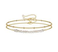 TINGN Bracelet de perles en Couches Délicates pour Femme, or 14 Carats Rempli de Petites Perles Faites à La Main Bracelet Bijoux pour Femmes Cadeaux (Petites Perles & Chaîne de Satellites)