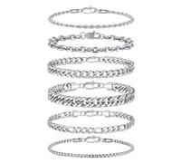 TINGN Bracelet en argent pour homme en acier inoxydable 316L - Bracelet cubain - Chaîne Figaro - Cadeau pour homme - Père ami mari, Acier inoxydable