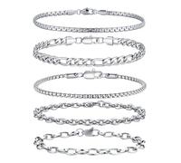 TINGN Bracelet en argent pour homme en acier inoxydable 316L - Bracelet cubain - Chaîne Figaro - Cadeau pour homme - Père ami mari, Acier inoxydable
