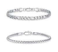 TINGN Bracelet en argent pour homme en acier inoxydable 316L - Bracelet cubain - Chaîne Figaro - Cadeau pour homme - Père ami mari, Acier inoxydable