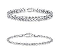 TINGN Bracelet en argent pour homme en acier inoxydable 316L - Bracelet cubain - Chaîne Figaro - Cadeau pour homme - Père ami mari, Acier inoxydable