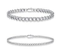 TINGN Bracelet en argent pour homme en acier inoxydable 316L - Bracelet cubain - Chaîne Figaro - Cadeau pour homme - Père ami mari, Acier inoxydable