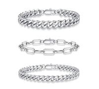 TINGN Bracelet en argent pour homme en acier inoxydable 316L - Bracelet cubain - Chaîne Figaro - Cadeau pour homme - Père ami mari, Acier inoxydable