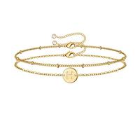 TINGN Bracelet en Or pour Femme, Bracelets en Or avec Bracelet Lettre H Ensemble Bracelet à Deux Couches avec Gravure Nom Bracelet Cadeaux Personnalisés Bracelet Lettre Réglable Or pour Femme Fille