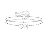 TINGN Bracelet Femme Or Argent - Bracelets Empilés en Or 14K Doré avec Cœur Personnalisés Bracelet avec Monogramme Alphabet Lettre Chaîne de Cheville Femme Bijoux Cadeaux pour Femme Amie Fille, 15 cm