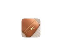 TINGN Bracelet Femme Or Argent - Bracelets Empilés en Or 14K Doré avec Cœur Personnalisés Bracelet avec Monogramme Alphabet Lettre Chaîne de Cheville Femme Bijoux Cadeaux pour Femme Amie Fille, 15 cm