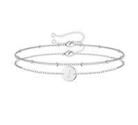 TINGN Bracelet Femme Plaqué Or Blanc - Lettre J Initiale Charm Argent - Cadeau pour Adolescente et Fille - Bijoux