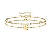 TINGN Bracelet Lettre Femme Or, Double Couche Plaqué Or 14 Carats avec Initiale J pour Femme, Bijoux Chaîne Personnalisé pour Filles Adolescentes
