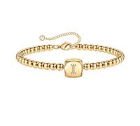 TINGN Bracelet Lettre pour Femme Bracelets de Perles en Or pour Filles, Bracelets de Perles Faits à La Main Remplis d'Or 14 Carats Bracelet avec Initiales I pour Femmes Filles Bijoux Cadeaux (I)
