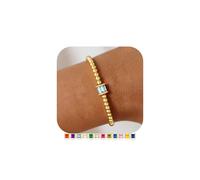 TINGN Bracelet pierre de naissance plaqué or 14 carats pour femme - 12 pierres de mois - Bracelet extensible - Bracelet empilable - Bijou fantaisie - Cadeau d'anniversaire pour femmes et filles