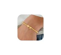TINGN Bracelet pour femme en or avec cœur - Plaqué or 14 carats - Lettres de A à Z - Bracelet de perles - Cadeau personnalisé pour femme et fille - Cadeau pour femme