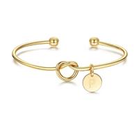 TINGN Bracelet pour femme en or avec lettres, bracelets plaqués or 14 carats avec lettres A-Z, bracelet en forme de nœud d'amour, bracelets à disques monogramme, cadeaux personnalisés pour femmes et