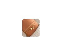 TINGN Bracelet pour femme - Or argenté - Plaqué or 14 carats - Cœur en couches - Personnalisable - Avec lettres de l'alphabet et monogramme - Cadeau pour femme, petite amie, 20 cm